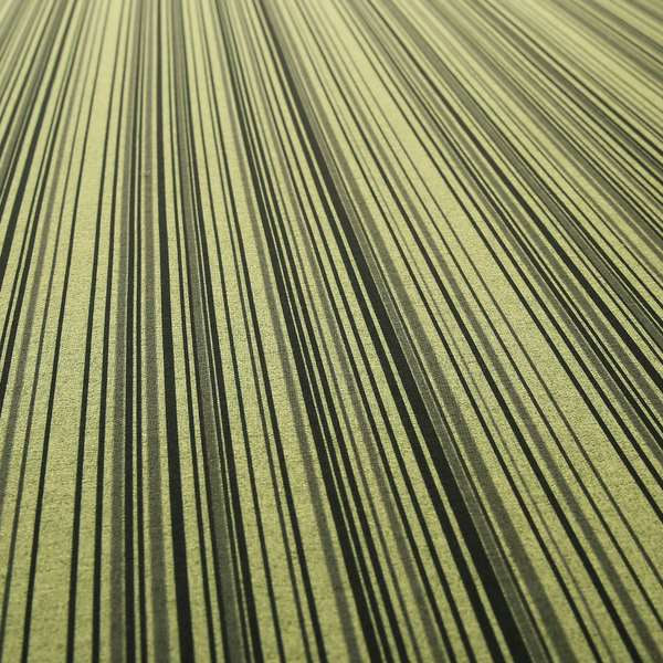 Samantha Black Striped Design Printed Soft Chenille Furnishing Fabric Green Colour - Made To Measure Curtains