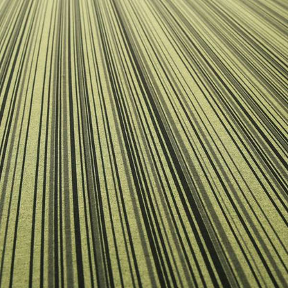 Samantha Black Striped Design Printed Soft Chenille Furnishing Fabric Green Colour - Made To Measure Curtains