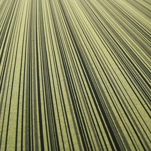 Samantha Black Striped Design Printed Soft Chenille Furnishing Fabric Green Colour