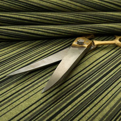 Samantha Black Striped Design Printed Soft Chenille Furnishing Fabric Green Colour - Roman Blinds