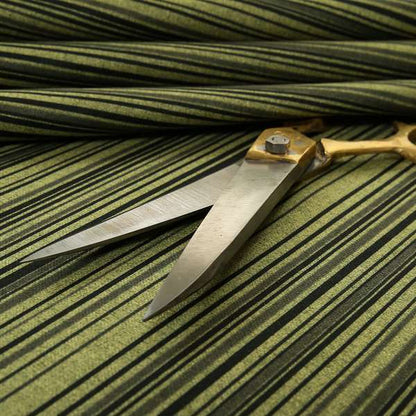 Samantha Black Striped Design Printed Soft Chenille Furnishing Fabric Green Colour