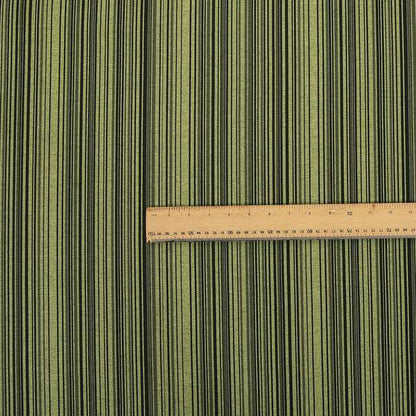 Samantha Black Striped Design Printed Soft Chenille Furnishing Fabric Green Colour - Made To Measure Curtains