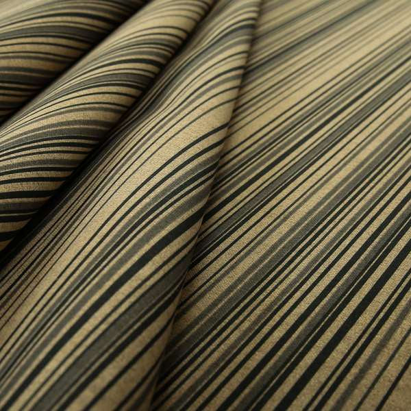 Samantha Black Striped Design Printed Soft Chenille Furnishing Fabric Brown Colour - Made To Measure Curtains