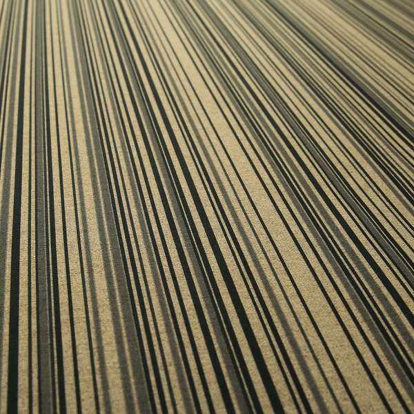 Samantha Black Striped Design Printed Soft Chenille Furnishing Fabric Brown Colour - Roman Blinds