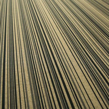 Samantha Black Striped Design Printed Soft Chenille Furnishing Fabric Brown Colour