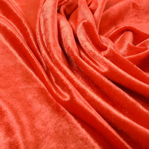 Savoy Lustrous Plain Velvet Upholstery Fabrics In Tangerine Orange Colour