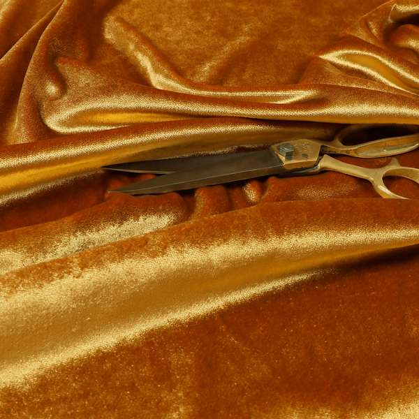 Savoy Lustrous Plain Velvet Upholstery Fabrics In Gold Colour