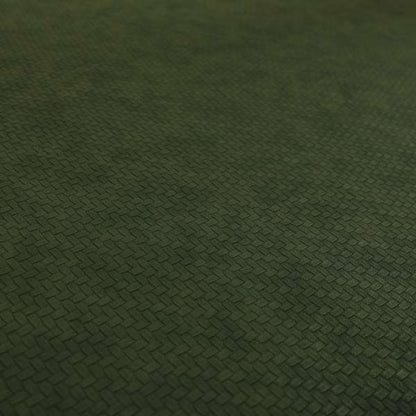 Selvaggio Basket Weave Semi Plain Pattern Faux Leather Upholstery Vinyl In Green Colour