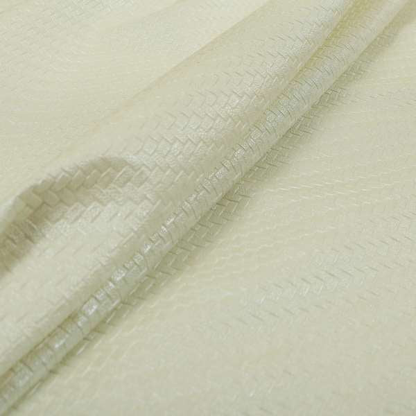 Selvaggio Basket Weave Semi Plain Pattern Faux Leather Upholstery Vinyl In White Pearl Colour