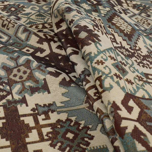 Shajahan Kilim Patchwork Pattern Purple Blue Coloured Furnishing Fabric - Made To Measure Curtains