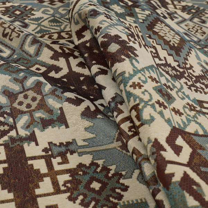 Shajahan Kilim Patchwork Pattern Purple Blue Coloured Furnishing Fabric - Made To Measure Curtains