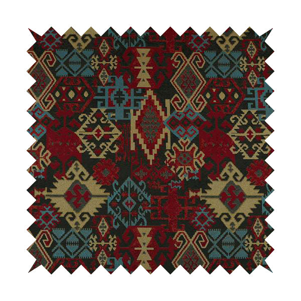 Shajahan Kilim Patchwork Pattern Green Blue Red Yellow Coloured Furnishing Fabric - Handmade Cushions