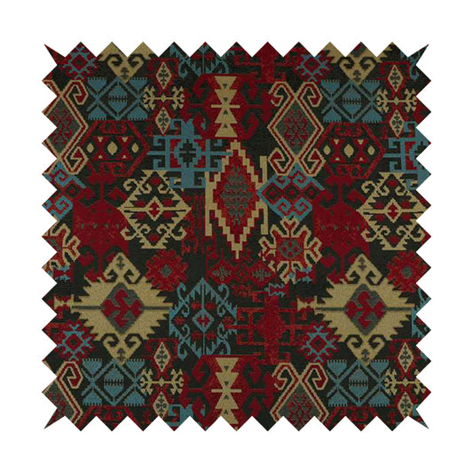 Shajahan Kilim Patchwork Pattern Green Blue Red Yellow Coloured Furnishing Fabric