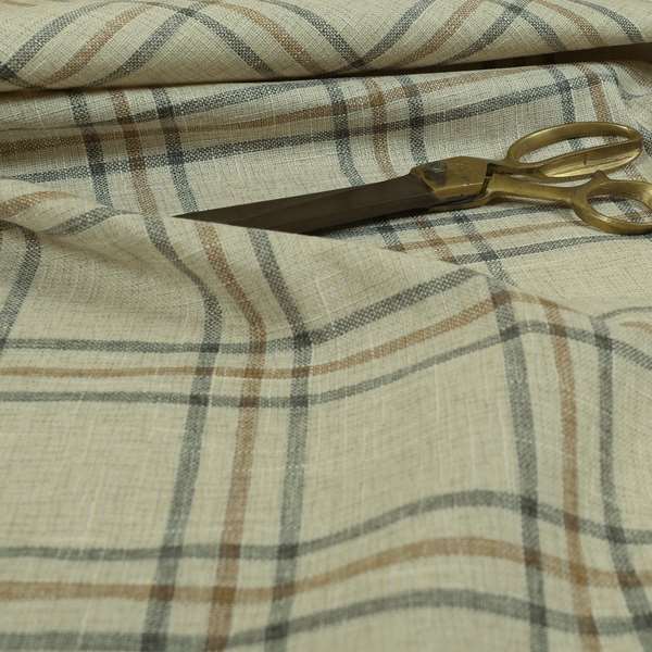 Shaldon Woven Tartan Pattern Upholstery Fabric In Cream Background With Grey - Roman Blinds