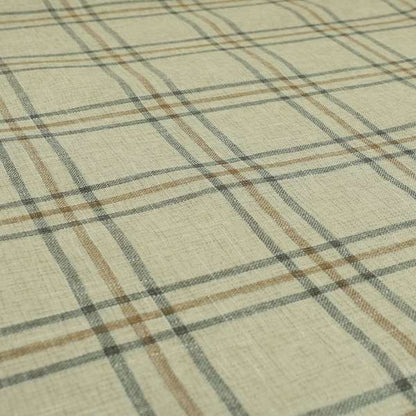 Shaldon Woven Tartan Pattern Upholstery Fabric In Cream Background With Grey - Roman Blinds