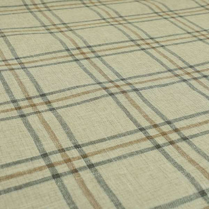 Shaldon Woven Tartan Pattern Upholstery Fabric In Cream Background With Grey - Made To Measure Curtains