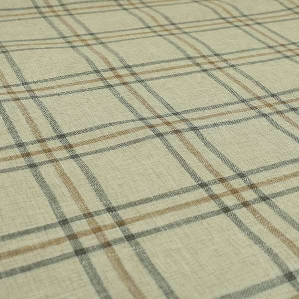 Shaldon Woven Tartan Pattern Upholstery Fabric In Cream Background With Grey