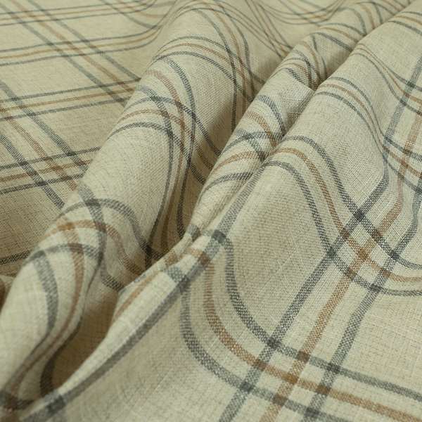 Shaldon Woven Tartan Pattern Upholstery Fabric In Cream Background With Grey - Roman Blinds