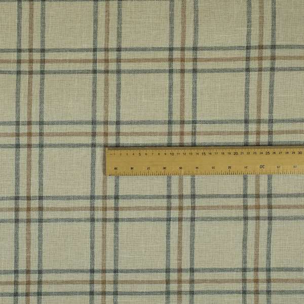 Shaldon Woven Tartan Pattern Upholstery Fabric In Cream Background With Grey - Handmade Cushions