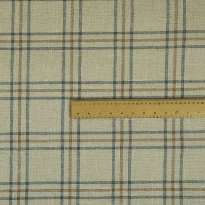 Shaldon Woven Tartan Pattern Upholstery Fabric In Cream Background With Grey