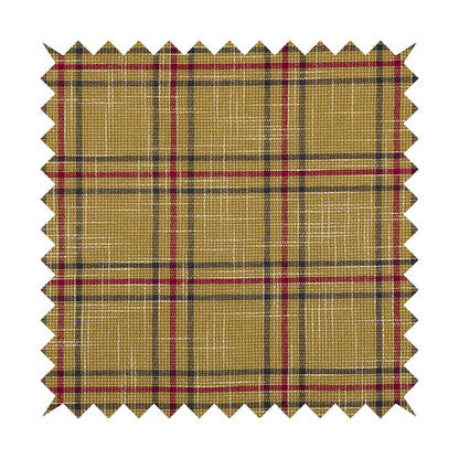 Shaldon Woven Tartan Pattern Upholstery Fabric In Yellow Background With Red - Roman Blinds