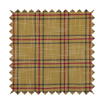 Shaldon Woven Tartan Pattern Upholstery Fabric In Yellow Background With Red - Handmade Cushions