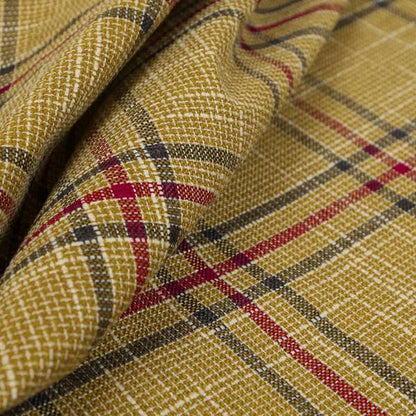 Shaldon Woven Tartan Pattern Upholstery Fabric In Yellow Background With Red - Made To Measure Curtains