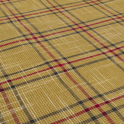 Shaldon Woven Tartan Pattern Upholstery Fabric In Yellow Background With Red