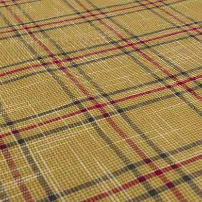 Shaldon Woven Tartan Pattern Upholstery Fabric In Yellow Background With Red - Handmade Cushions