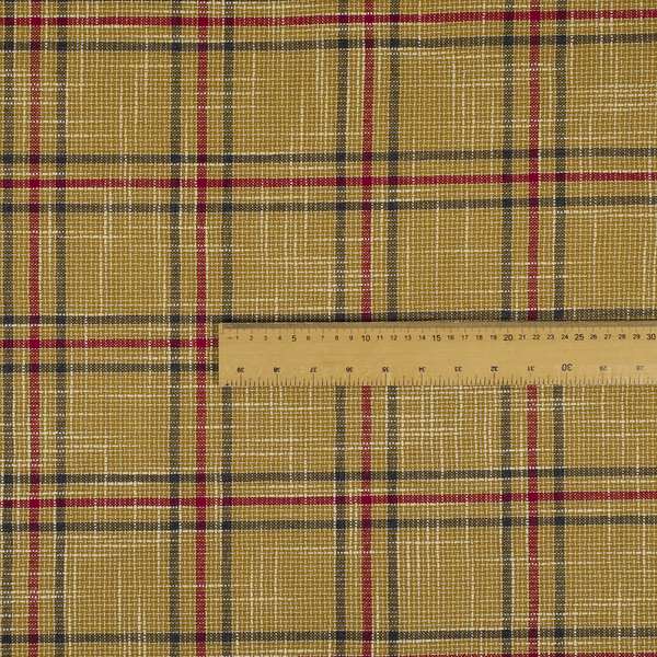 Shaldon Woven Tartan Pattern Upholstery Fabric In Yellow Background With Red