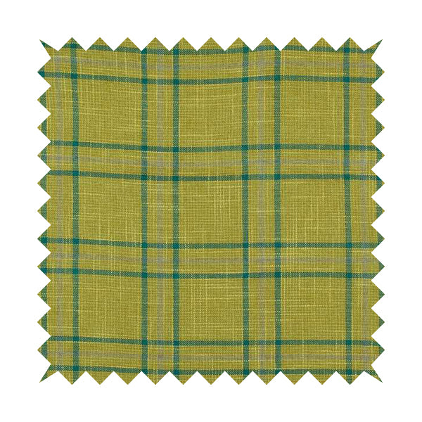 Shaldon Woven Tartan Pattern Upholstery Fabric In Green Background With Blue - Made To Measure Curtains