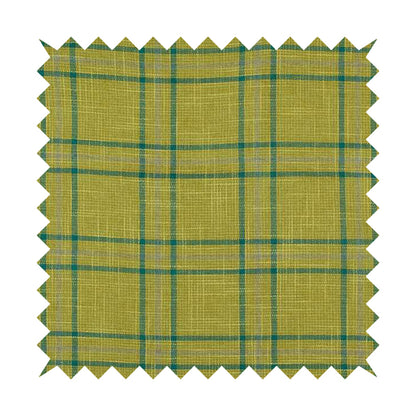 Shaldon Woven Tartan Pattern Upholstery Fabric In Green Background With Blue - Made To Measure Curtains