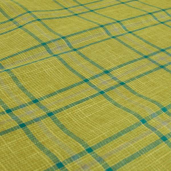 Shaldon Woven Tartan Pattern Upholstery Fabric In Green Background With Blue - Handmade Cushions