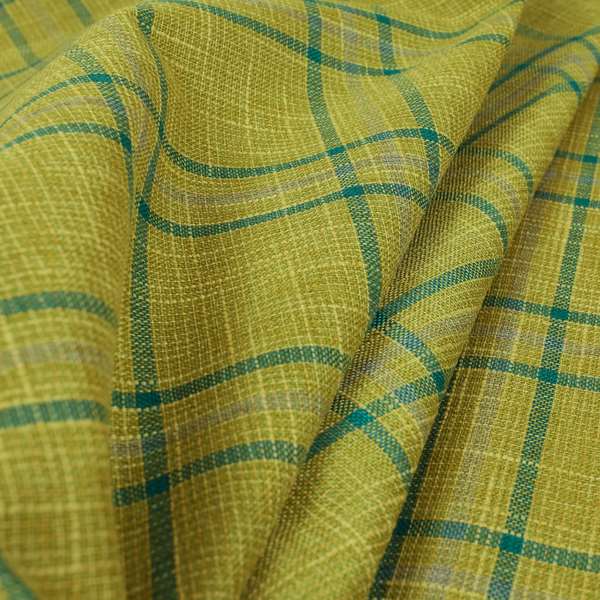 Shaldon Woven Tartan Pattern Upholstery Fabric In Green Background With Blue