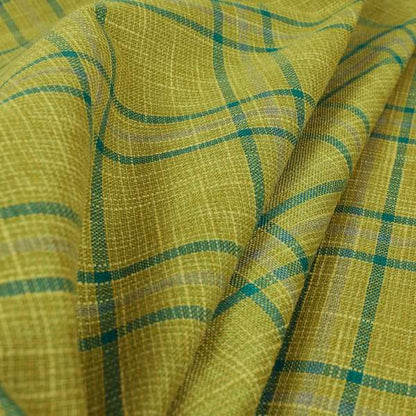 Shaldon Woven Tartan Pattern Upholstery Fabric In Green Background With Blue