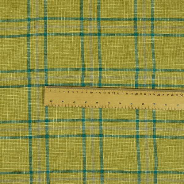 Shaldon Woven Tartan Pattern Upholstery Fabric In Green Background With Blue - Roman Blinds