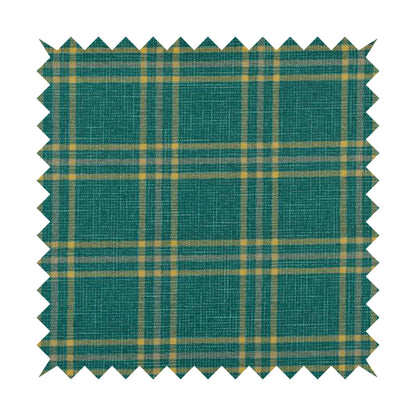 Shaldon Woven Tartan Pattern Upholstery Fabric In Blue Background With Yellow - Roman Blinds
