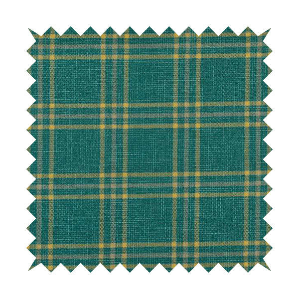 Shaldon Woven Tartan Pattern Upholstery Fabric In Blue Background With Yellow - Made To Measure Curtains