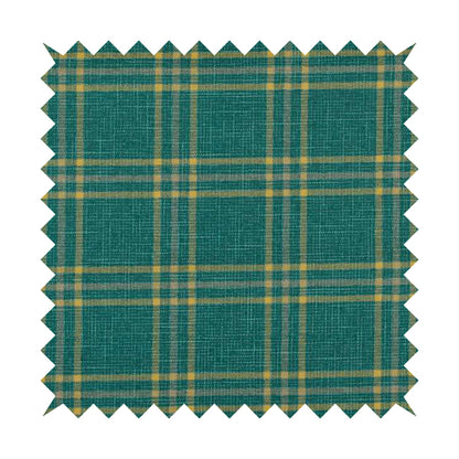 Shaldon Woven Tartan Pattern Upholstery Fabric In Blue Background With Yellow - Made To Measure Curtains