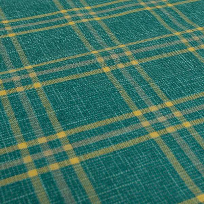 Shaldon Woven Tartan Pattern Upholstery Fabric In Blue Background With Yellow - Handmade Cushions