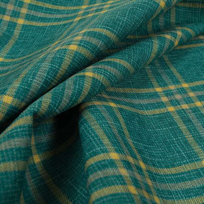 Shaldon Woven Tartan Pattern Upholstery Fabric In Blue Background With Yellow - Made To Measure Curtains