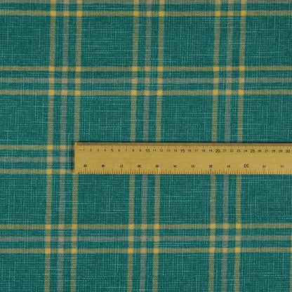 Shaldon Woven Tartan Pattern Upholstery Fabric In Blue Background With Yellow - Handmade Cushions