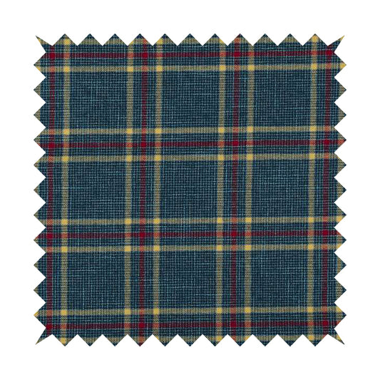 Shaldon Woven Tartan Pattern Upholstery Fabric In Blue Background With Red