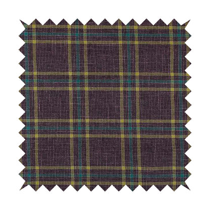 Shaldon Woven Tartan Pattern Upholstery Fabric In Purple Background With Blue - Roman Blinds
