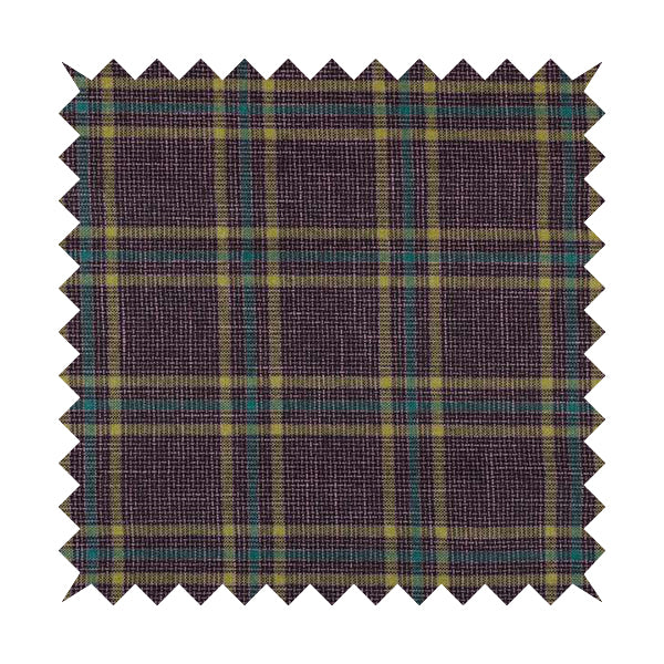 Shaldon Woven Tartan Pattern Upholstery Fabric In Purple Background With Blue