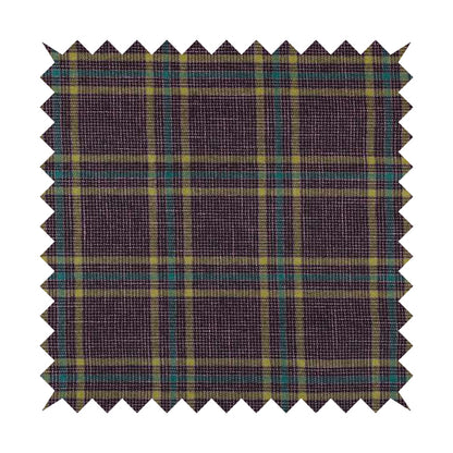 Shaldon Woven Tartan Pattern Upholstery Fabric In Purple Background With Blue