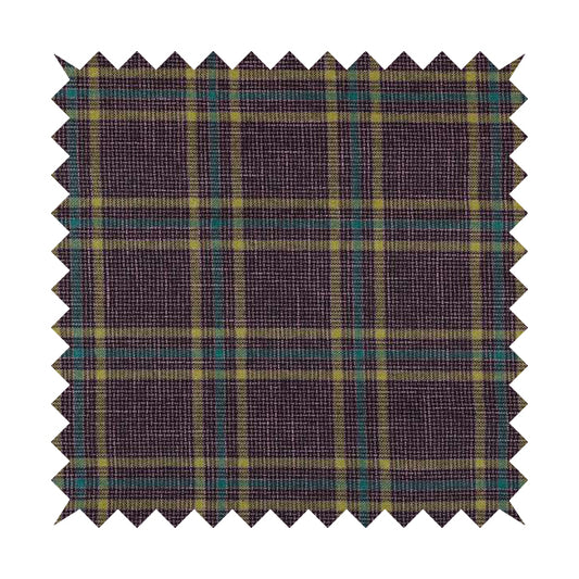 Shaldon Woven Tartan Pattern Upholstery Fabric In Purple Background With Blue
