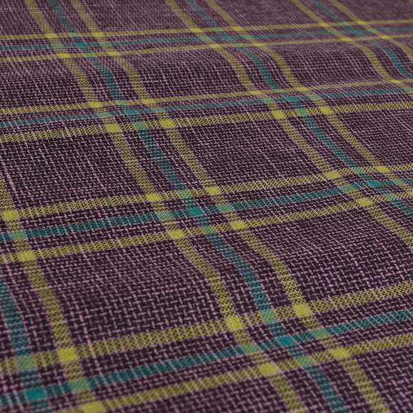 Shaldon Woven Tartan Pattern Upholstery Fabric In Purple Background With Blue - Handmade Cushions