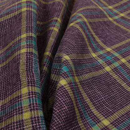 Shaldon Woven Tartan Pattern Upholstery Fabric In Purple Background With Blue - Handmade Cushions