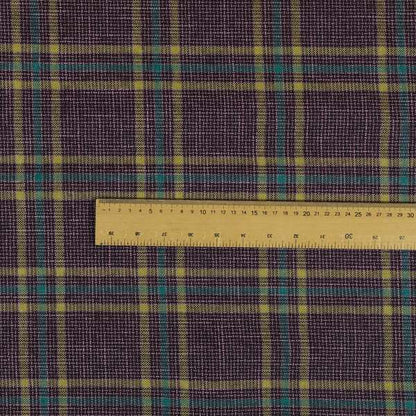 Shaldon Woven Tartan Pattern Upholstery Fabric In Purple Background With Blue - Handmade Cushions